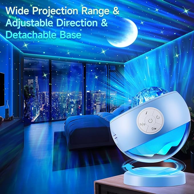 Iceberg Northern Lights Projector, Blue Galaxy Projector with Unique Iceberg Base, 300+ Lighting Effects & 15 White Noise, Bluetooth Aurora Star Light for Bedroom, Remote & Timer, Kids/Adults Gifts