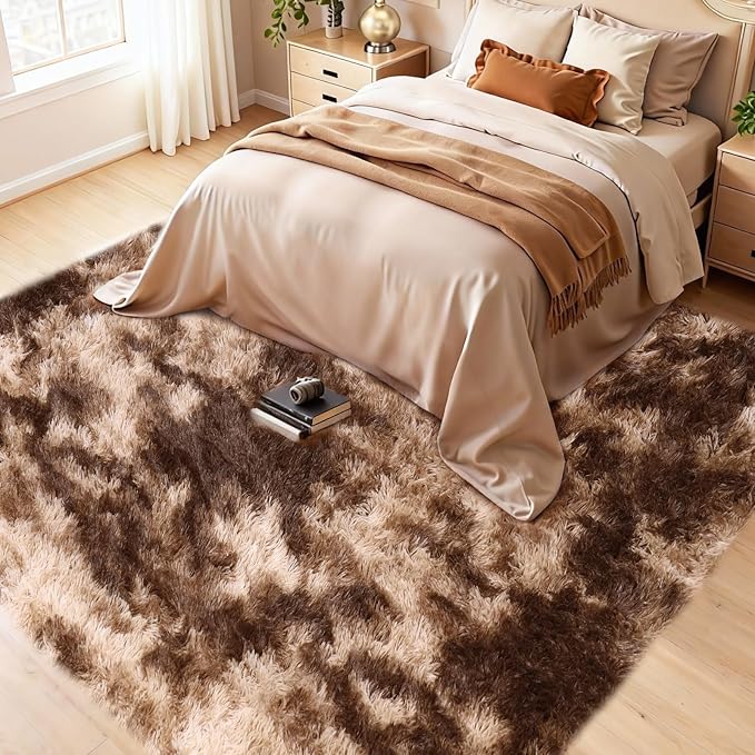 Large 9x12 Area Rug for Living Room, Soft Shag Rugs for Bedroom, Non-Slip Ultra Fluffy Rug,Modern Plush Carpet for Girls Boys Kids Room Dorm,Fuzzy Rug for Home Decor Aesthetic,Tie-dye Coffee