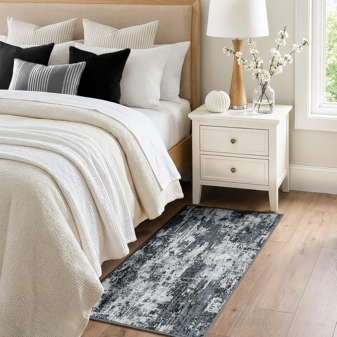 RELEANY Washable Area Rugs 2'x4' Non-Slip Modern Abstract Soft for Living Room Entryway Bedroom Nursery, Print Pattern, Black Navy Blue Gray