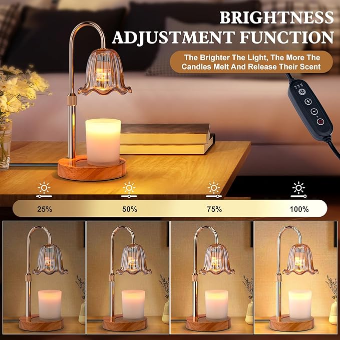 Candle Warmer Lamp Electric: Timer Dimmer Candles Warming Jar Light - Height Adjustable Dimmable Warmers Lamps - Flower No Flame Lamps with Heat Warm Melt Wax - Home Bedroom Decor Table Light
