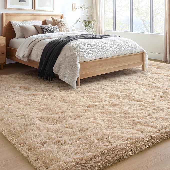 BENRON Soft Fluffy Rugs for Living Room 8 x 10 Light Tan, Extra Large Area Rug for Bedroom Dining Table Office Kids Nursery Room, Machine Washable
