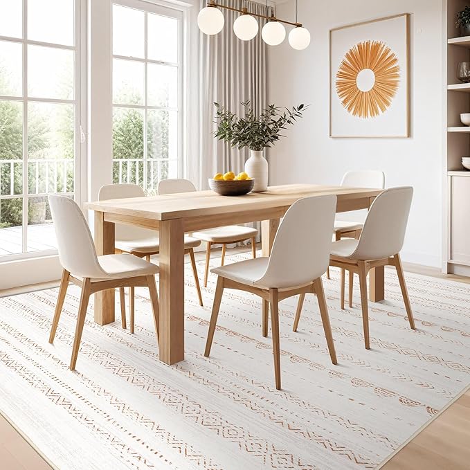 Nakagishi 8x10 Area Rugs Living Room: Thickened Washable Boho Large Neutral Soft Farmhouse Rug Stain Resistant Modern Moroccan Non-Slip Indoor Floor Carpet for Bedroom Nursery Kids Playroom Office