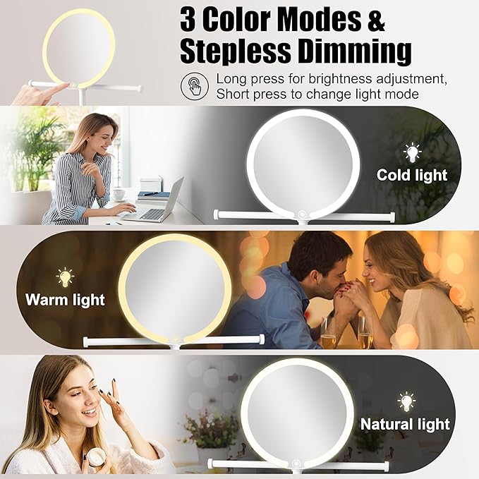 bodkar 2 in 1Lighted Jewelry Organizer Stand with Makeup Mirror – LED Touch Control Vanity Mirror Necklaces Organizer – 3 Light Modes, Jewelry Holder with Tray for Bedroom, Dresser, Gift for Women