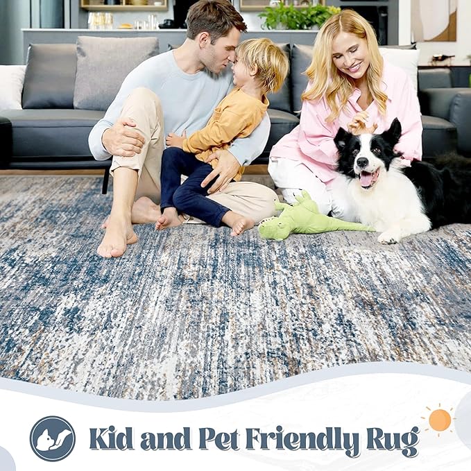 XLUEZ 10x12 Area Rug for Living Room, Washable Modern Abstract Large Area Rug Neutral Soft Non Slip Kids Rug Stain Resistant Indoor Carpet for Bedroom Dining Room Playroom Office(BeigeGrey, 10'x12')