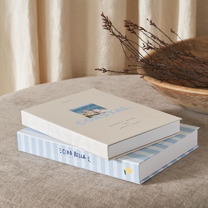 Beautiful Decorative Books - Set of 2 Boxes Enhance Your Coffee Table, Bookshelf or Mantel Shelf Decor - Aesthetic Fake/Faux Books for Modern Home Decoration, Photo Storage and as a Keepsake Box