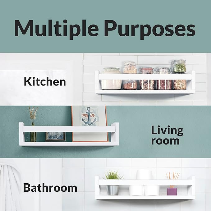 NATURE SUPPLIES Set of 3, 23.1" Whitewashed Floating Shelves for Wall, Kids Bookshelf for Bedroom, Nursery Storage, Decorative Wall Shelves for Kids Rooms, Modern Nursery Décor, Space-Saving Design