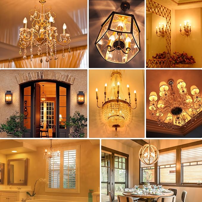 Yochoice 12-Pack Dimmable E12 LED Candelabra Bulbs 40Watt Equivalent, 2200K Amber Warm White, 380Lumens, 4W B11 Chandelier Light Bulbs, Filament Clear Glass Candle Lamp for Ceiling Fan Home Decor