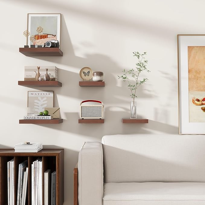 Square Floating Shelves for Wall 12"W x 12"D x 1.2"H, Small Engineered Wood Wall Shelves with Invisible Brackets for Living Room Bedroom Bathroom Office Kitchen Storage Decor, Walnut Finish, Set of 3