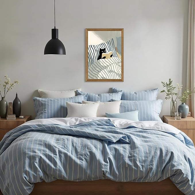 Fantasy Artists Reading Black Cat on Bed Wood Framed Wall Art, Easy to Hang Fade Resistant Art Prints, Perfect for Bedroom Living Room Bathroom Home Office Wall Decor, 16x24 Inches