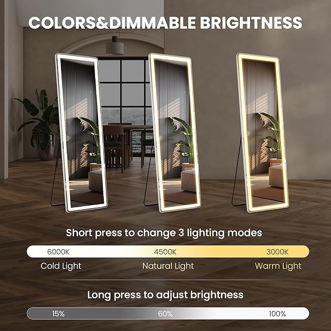 NEWBULIG Full Length Mirror, Full Body Floor Mirror with Aluminum Alloy Thin Frame, Wall or Standing Mirror for Bedroom, Living Room, Dressing Room