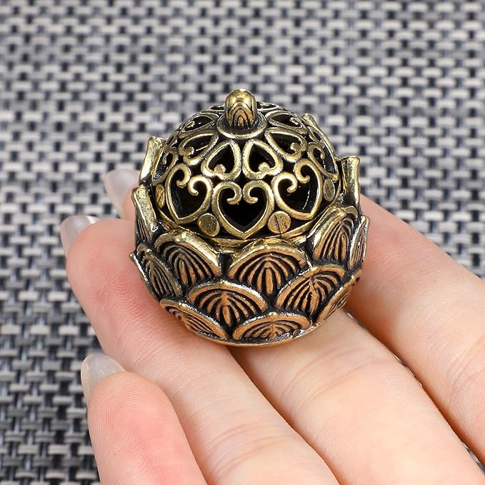 Thinp 2 Pcs Copper Lotus Incense Holder, Brass Lotus Incense Burner Mini Vintage Desktop Ornament for Cones Home Meditation Decor