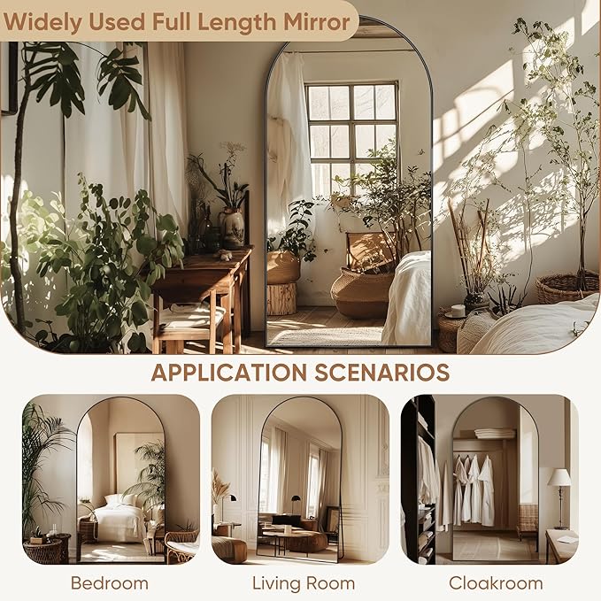Full Length Mirror, 81"x41" Oversized Arched Mirror Large Standing Mirrors, Tall Mirrors Body Floor Mirror for Bedroom Living Room Aluminum Frame, Black