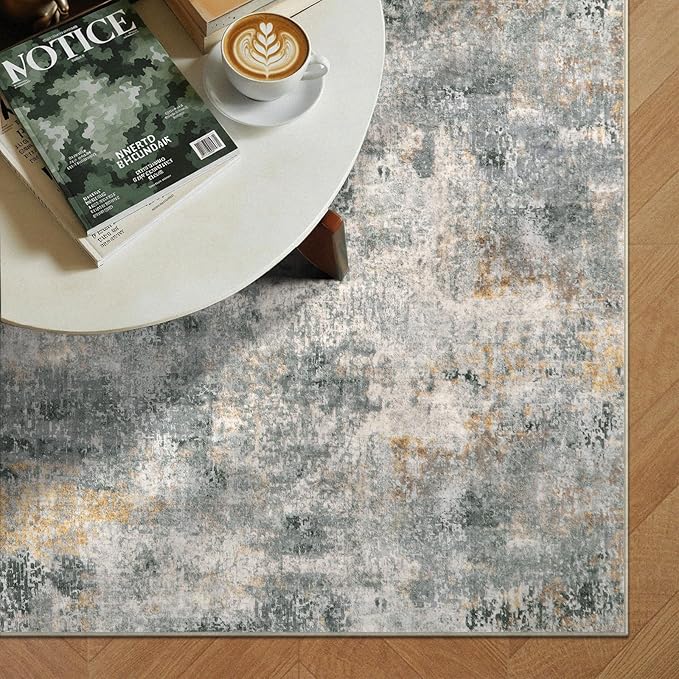 Lahome Modern Abstract Area Rug - 4x6 Grey Rugs for Bedroom Washable Dining Room Rug Living Room Mat, Non Slip Contemporary Indoor Floor Nursery Carpet for Kitchen Laundry Room Entryway