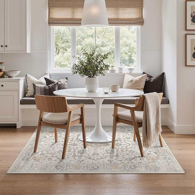 GENIMO 3x5 Area Rugs for Living Room, Machine Washable Non Slip Vintage Rugs, Low Pile Lightweight Soft Boho Rug for Bedroom, Dining Room, Home Office