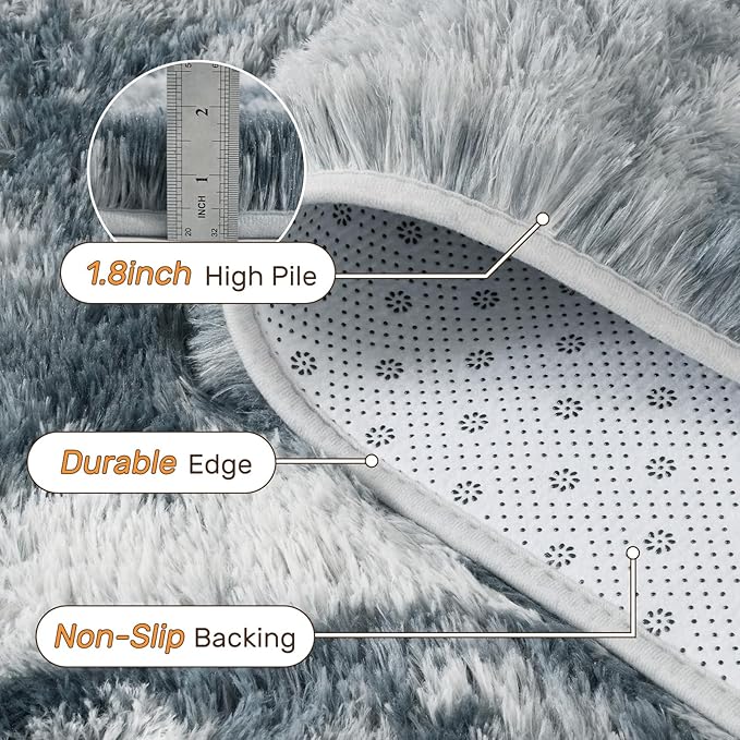4x6 Feet Area Rugs for Bedroom, Grey and Blue Plush Fluffy Shaggy Living Room Rugs Non-Slip, Ultra Soft Carpet for Nursery Kids PlayRoom Dorm Office Indoor
