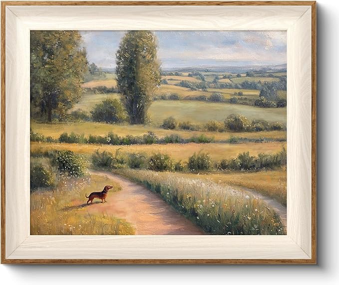 VIYYIEA Framed Wall Art for Living Room, Dachshund Canvas Prints, Vintage Home Decor, Landscape Painting Picture, Bathroom Wall Decor Gifts for Friends or Family -【Graceful Life】-(12L x 10W)