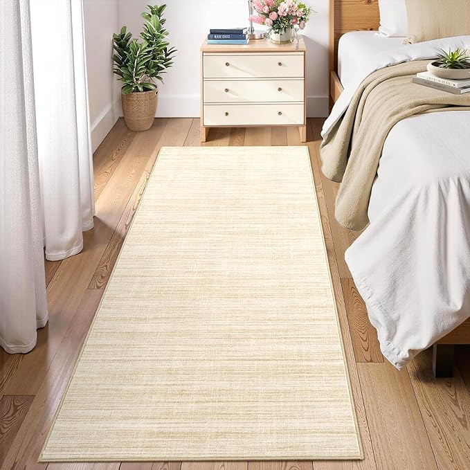 Hallway Runner Rug 2.5x8 Washable Non Slip Kitchen Runner Rugs Low Pile Modern Solid Color Living Room Rugs Minimalist Plain Entry Long Runners Boho Accent Solid Runner Rugs for Bedroom Nursery, Beige