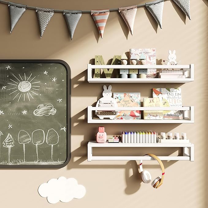 TidyCorner Upgraded Thick Floating Shelves - 24 Inch Multi-Use Wall-Mounted Bookshelves for Kids and Nursery, Ideal for Books, Toys, Spice Rack, Decor - White