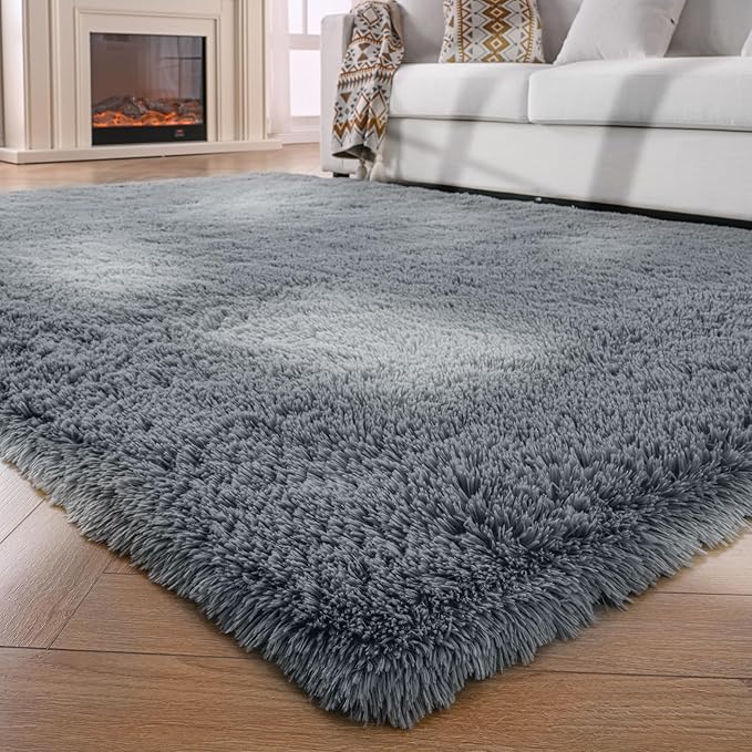 5x8 Grey Rug for Living Room: Fluffy Area Rugs for Living Room- Shaggy Area Rugs 5x8 Gray for Bedroom - Shag Sofr Plush Carpets for Bedroom (Grey, 5x8Feet)