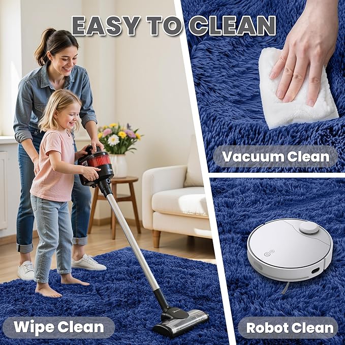 4x6 Area Rugs for Living Room Rug: Soft Fluffy Shag Blue Rugs for Bedroom, Non-Slip Large Fuzzy Plush Rug Indoor Floor Carpet for Nursery Kids Boys Girls Room, Dorms, Playroom, Modern Home Decor