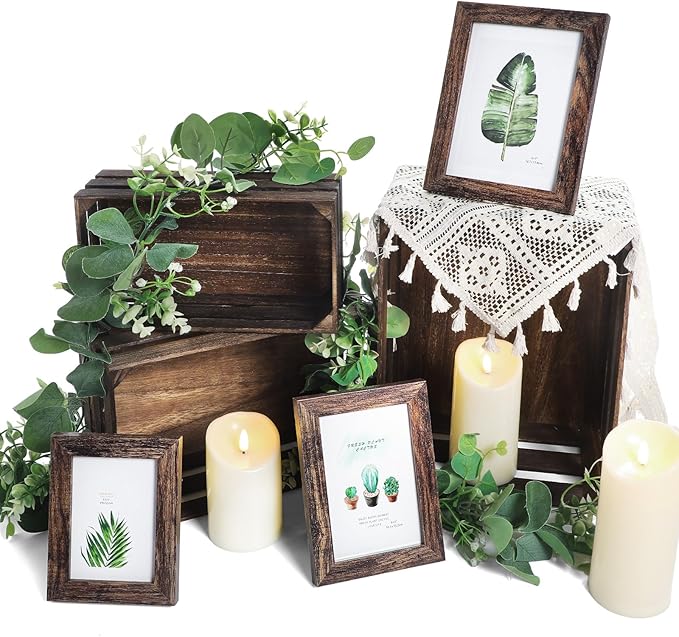 Yuntau 11 Pcs Rustic Nesting Wedding Decoration Sets, Christmas Rustic Farmhouse Decor Wood Crates for Display Decorative Box Storage Baskets Vintage Decor with Candles for Xmas Party Event(Brown)