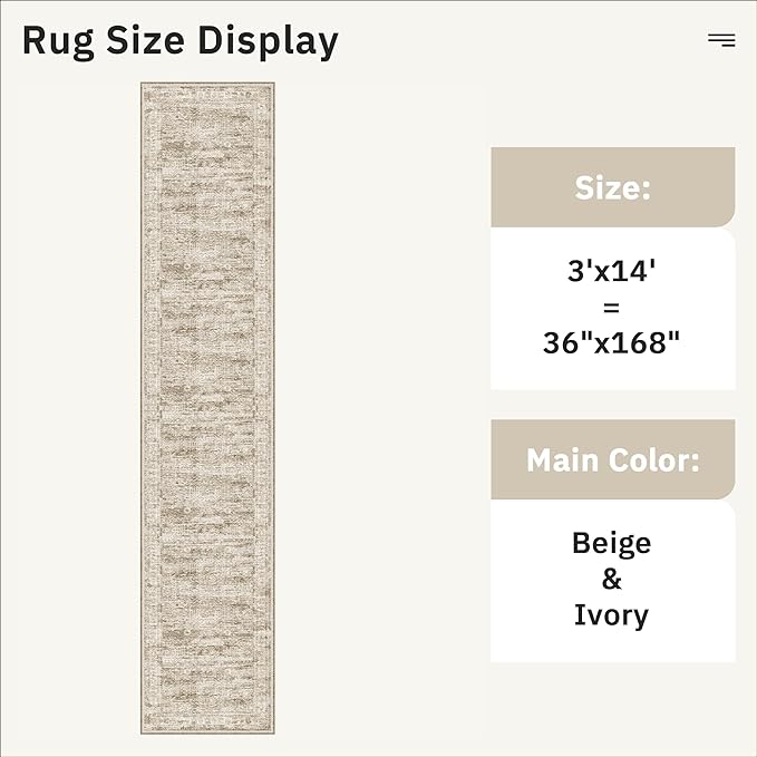 Soalmost Hallway Runner 3x14 - Runner Rugs 14ft Washable Entryway Rug Vintage Kitchen Runners Non Slip Indoor Rug Farmhouse Carpet Runner for Bathroom Living Room Bedroom, Brown