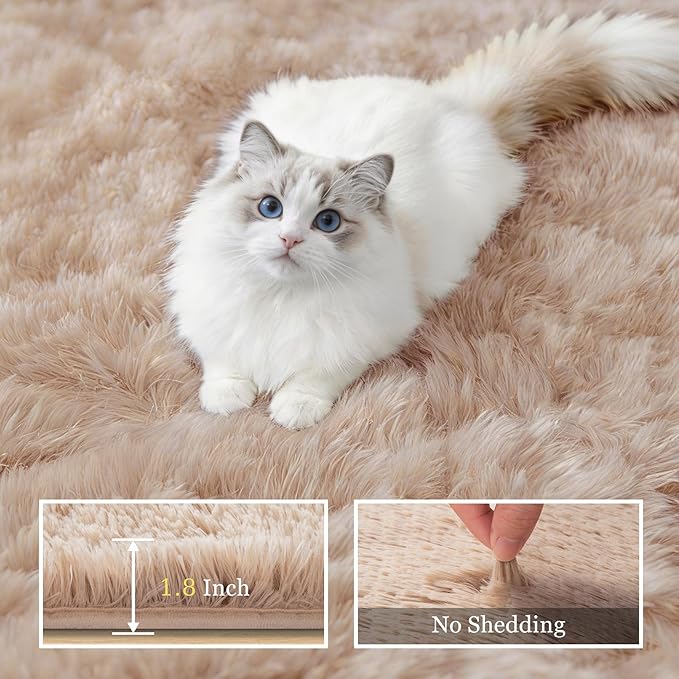 Fluffy 4x6 Area Rugs for Living Room Bedroom: Ultra Soft Shag Rug Non-Slip Non-Shedding Small Plush Bedside Rug Indoor Floor Carpets for Kids Room Playroom Entryway Nursery Dorms Home Decor Beige