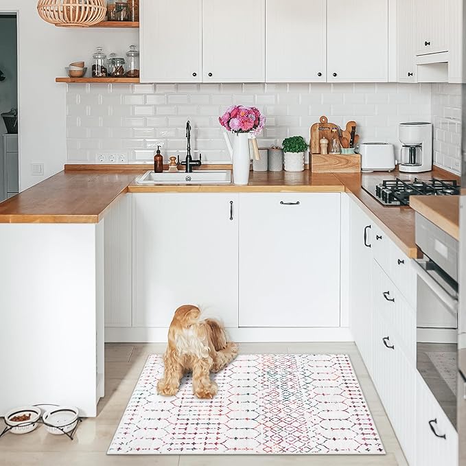Lahome Moroccan Indoor Door Mats for Entryway 2x3 Area Rug Non-Slip Backing Washable Rug for Kitchen Low Pile Throw Soft Bath Rug, Colorful Print Distressed Front Door Rugs for Entrance Bedside Hana