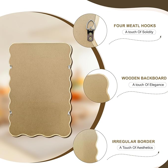 Wavy Mirror for Wall, 30"x20" Boho Bathroom Floor Vanity Mirror with Wooden Frame, for Bedroom, Living Room, Entryway, Farmhouse