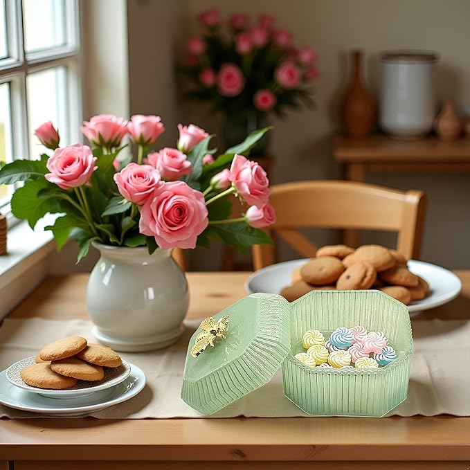 Cute Glass Candy Box - Glass Jar with Lids for Storage Candy Cookie, Vintage Candy Jar Candy Dish for Office Desk Buffet,3.34x3.34x2.68 H IN-GRB020-Green