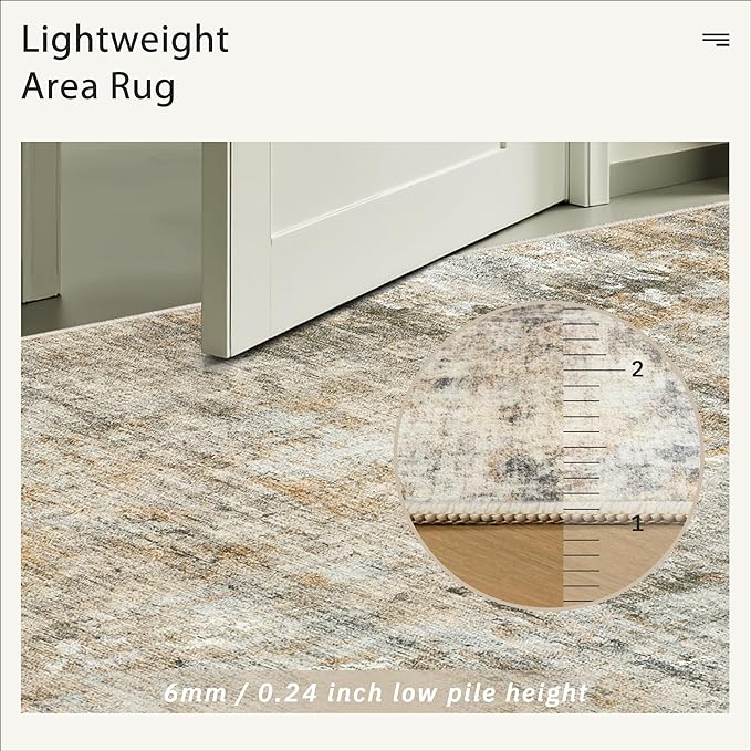 Soalmost Abstract Rug 8x10 Large Living Room Rugs Neutral Modern Washable Area Rugs for Bedroom Dining Room Non-Slip Stain Resistant Foldable Thin Rug Brown Grey