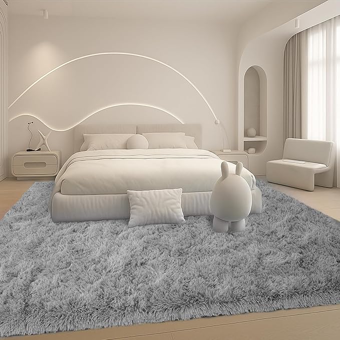 8x10 Area Rugs Living Room, Gray Plush Fluffy Bedroom Rugs, Non-Slip Upgraded Indoor Thick Soft Rug, Modern Plush Carpet Suitable for Kids Home Decor Aesthetics Dorm.
