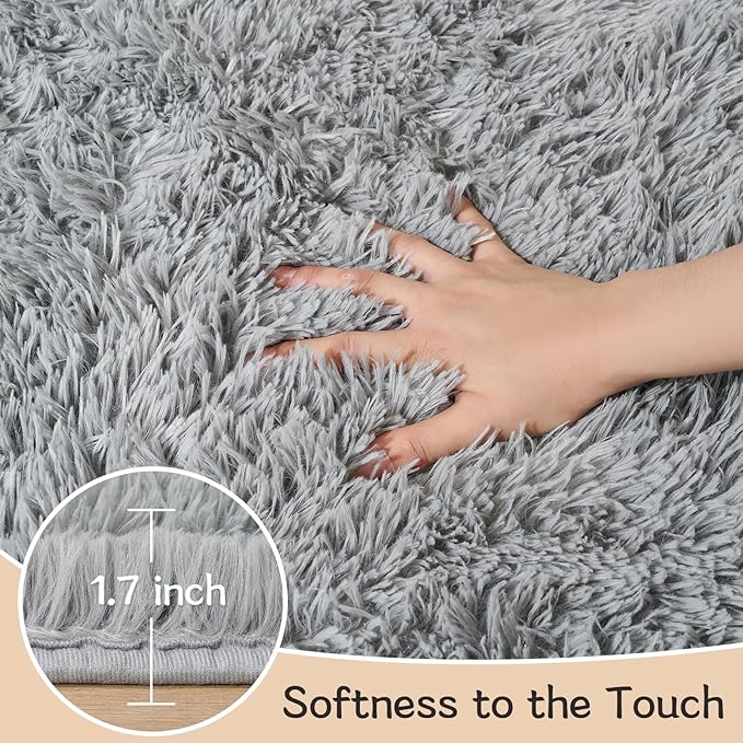 Fluffy Area Rugs 9x12 for Bedroom - Grey Soft Plush Shag Rug for Living Room Nursery Kids Room - Non Slip Fuzzy Shaggy Floor Carpets for Girls Boys Play Room Dorm Decor