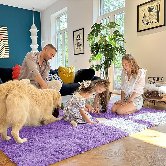 OLANLY 8x10 Machine Washable Large Area Rugs for Living Room, Bedroom, Soft Fluffy Shaggy Bedside Rug, Indoor Floor Carpet for Kids Girls and Boys, Dorms, Nursery, Home Decor Aesthetic, Purple