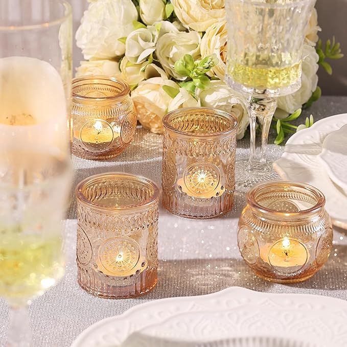 30 Pcs Assorted Gold Votive Candle Holders for Wedding Table Centerpieces, Glass Tea Lights Candle Holder for Diwali Decorations, Wedding Decorations, Vintage Boho Home Tea Party Decor,