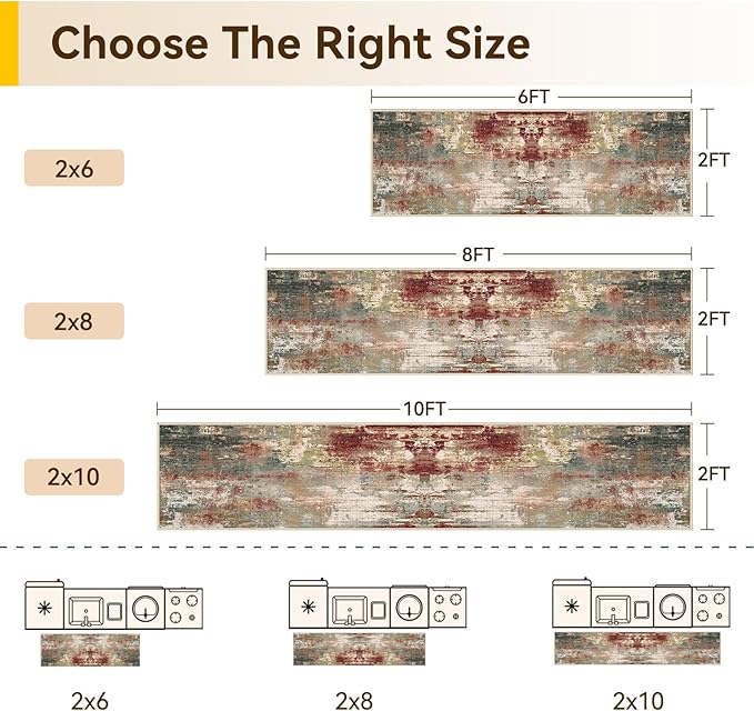 RELEANY Washable Area Rugs 2'x6' Non-Slip Modern Abstract Soft for Living Room Entryway Bedroom Nursery, Print Pattern, Brown Rust Red Green Blue Multi