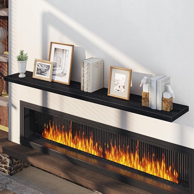 Fun Memories 72 Inch Floating Shelves, 12 Inch Deep Wall Shelf for Fireplace Mantel, Black Deep Storage Shelves for Home & Office, Long Floating Shelf with Invisible Bracket, Set of 2