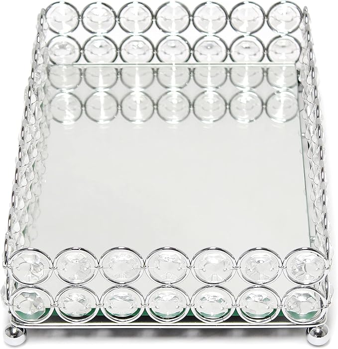 Elegant Designs HG1010-CHR Elipse Crystal Decorative Mirrored Jewelry or Makeup Cosmetic Perfume Vanity Organizer Tray, Chrome