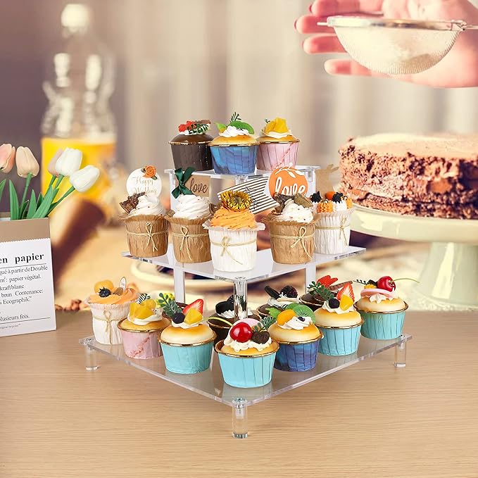ELEGANTLIFE Acrylic Display Riser Stand – 3 Tier Clear Shelf for Funko POP, Amiibo, Figures, Collectibles, Cupcakes, Perfume, Skincare Organizer