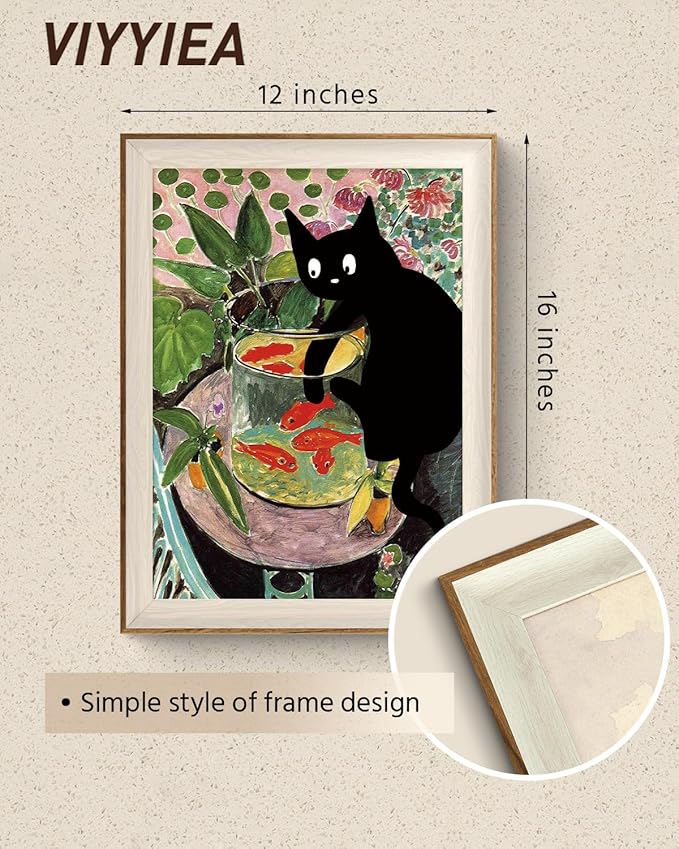 VIYYIEA Framed Wall Art for Living Room, Silly Cat Canvas Prints, Vintage Home Decor, Funny Painting Picture, Bathroom Wall Decor Gifts for Friends or Family - 16L x 12W