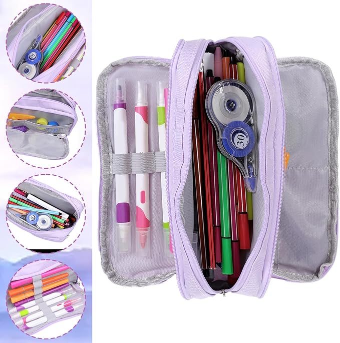 Large Capacity Storage Bag Big Zipper Pouch Box Bag Cute Stuff Aesthetic Organizer Office Home Supplies for Men Women Adults (Purple)
