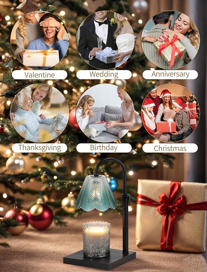 Candle Warmer Lamp with Timer & Dimmer, 2 Bulbs, Height Adjustable, Fit All Size Jar Scented Candles, Safe Aromatherapy Light for Sleep, Work, Yoga, Bedroom, Office, Gift (Teal)