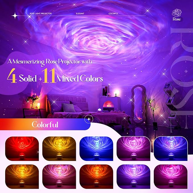 PIKOY Rose Birthday Gifts for Women Flower Lamp with 11 Mixed+4 Solid Colors, Dimmable Mothers Day Gifts for Mom, Sunset Lamp Ambient Lighting with Remote, Aurora Light Projector for Bedroom Teen Girl