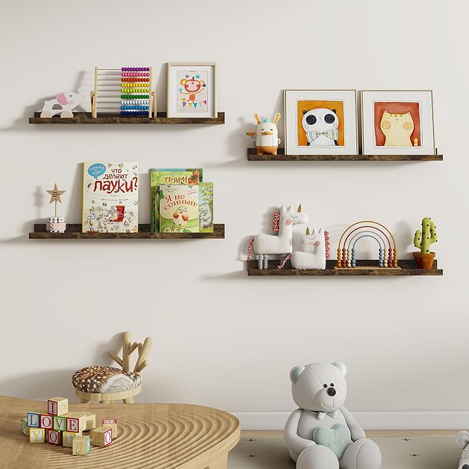 Dreamland Picture Ledge Shelf for Wall, Floating Shelves Set of 2, 32 inch Long Floating Shelves with Lip for Living Room,Bedroom,Bathroom,Kitchen,Rustic Brown