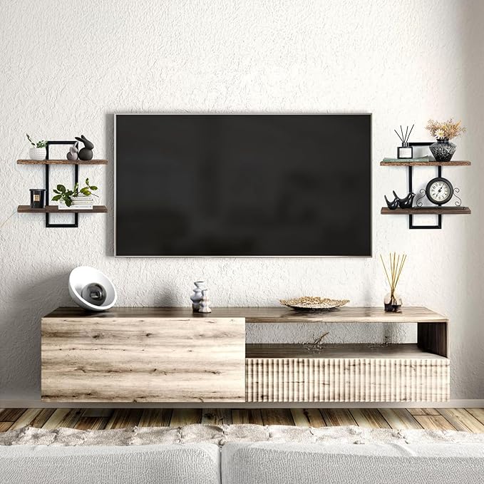 Decorative Floating Shelves for Bedroom: 2-Tier Display Hanging Shelves Storage for Home Office Small Space Corner