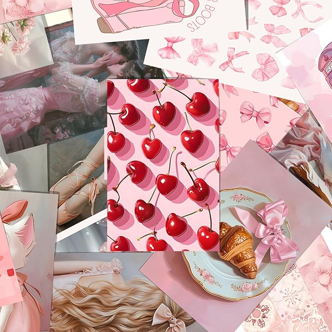KBKBART 50Pcs Pink Coquette Room Decor Aesthetic Pictures, Pink Posters Coquette Room Decor, 4"x6" Wall Collage Kit for Teen Girls Dorm Bedroom, Cute Pictures Trendy Wall Art Prints