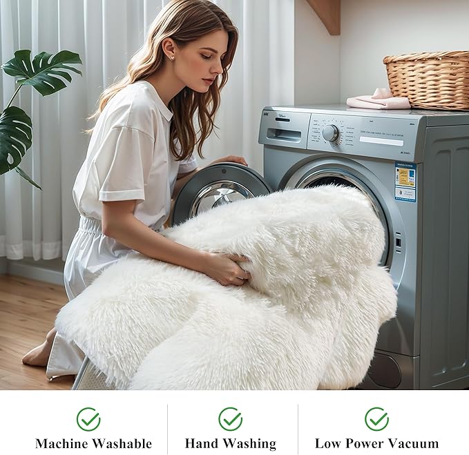 KCHOWUA Ceam White Fluffy Shag Large Area Rug for Living Room,5'x8' Machine Washable Furry Fuzzy Rugs for Bedroom,Modern Soft Shaggy Plush Cute Carpet for Kids Boys Girls Dorm Room Nursery,Ivory