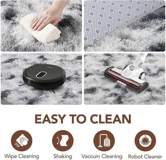 FinRèc 8x10 Rugs for Living Room Bedroom, Black and White Fluffy Shaggy Area Rug, Non-Slip Soft Shag Rug for Nursery Kids Room Dorm Room Home Decor, Indoor Plush Floor Carpet