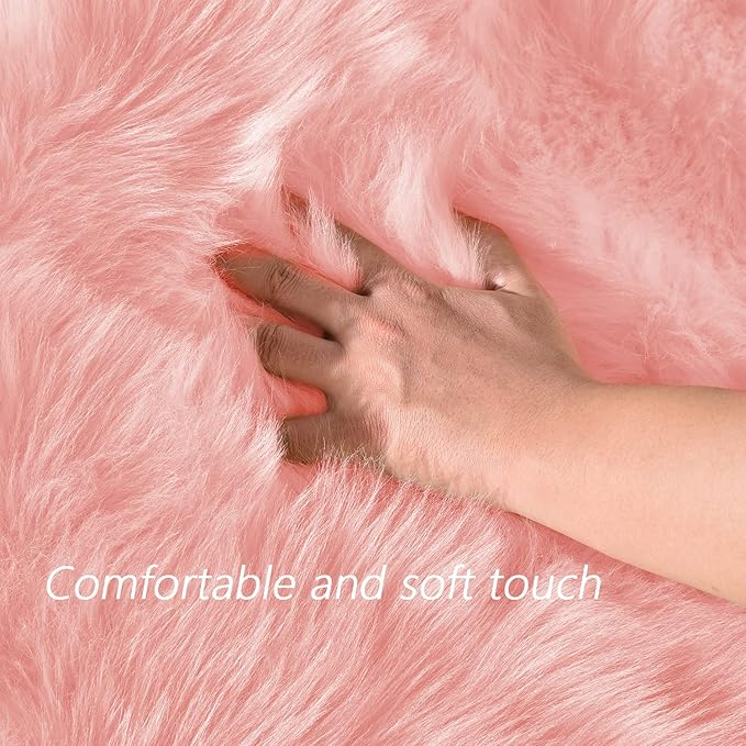 Latepis Pink Faux Fur 4'x5'10" Area Rug, Soft Plush Faux Fur Sheepskin Rugs for Living Room, Washable Fluffy Fuzzy Rug for Bedroom and Living Room, Luxury Room Decor, Rectangle