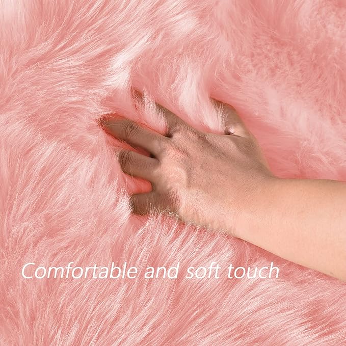 Latepis Pink Rugs for Living Room Area Rug 6x9 Faux Sheepskin Fur Rug for Bedroom Entertainment Room Sofa Floor Fuzzy Rug Shag Rug for Girls Room Luxury Home Decor
